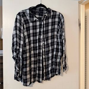 Lane Bryant Black and White Plaid Casual Button Down Shirt 14/16